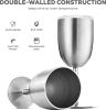 Premium Grade 18/8 Stainless Steel Wineglasses 12 Oz. Double-Walled Insulated Unbreakable Goblets (Set of 2) Stemmed Wineglass BPA-Free Leak-Resistant